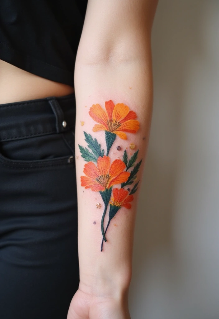 30 October Birth Flower Tattoo Ideas Featuring Marigold - 7. Geometric Marigold