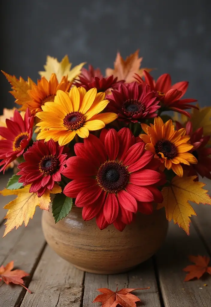 30 October Flower Bouquet Inspirations Youll Fall in Love With 12. Vibrant Harvest Red and Gold