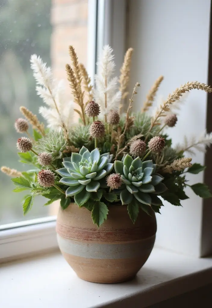 30 October Flower Bouquet Inspirations Youll Fall in Love With 14. Thoughtful Gift Succulent and Dried Flower Mix