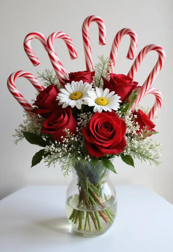 30 October Flower Bouquet Inspirations Youll Fall in Love With 19. Festive Touch Red and White Candy Canes