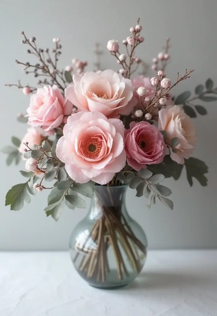30 October Flower Bouquet Inspirations Youll Fall in Love With 20. Charming Blooms Delicate Pink and Gray