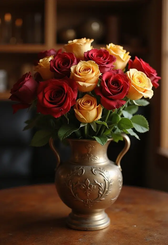 30 October Flower Bouquet Inspirations Youll Fall in Love With 22. Classic Beauty Red and Gold Roses