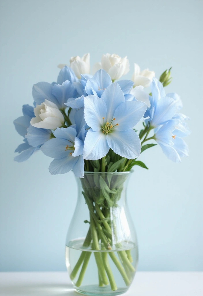 30 October Flower Bouquet Inspirations Youll Fall in Love With 27. Soft Glow Light Blue and White