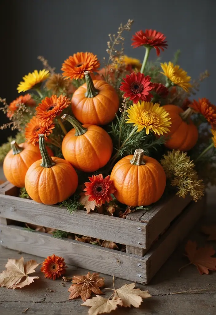 30 October Flower Bouquet Inspirations Youll Fall in Love With 8. Festive Flair Orange Pumpkins and Flowers