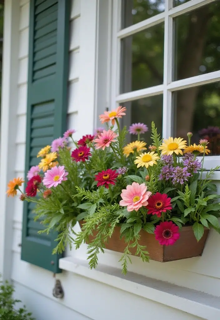 30+ Outdoor Flower Pot Arrangements That Look Gorgeous Year-Round - 20. Colorful Window Box Arrangements