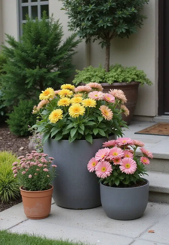 30+ Outdoor Flower Pot Arrangements That Look Gorgeous Year-Round - 23. Monochromatic Displays