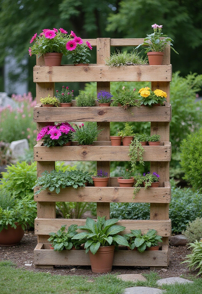 30+ Outdoor Flower Pot Arrangements That Look Gorgeous Year-Round - 5. Rustic Wooden Pallet Gardens