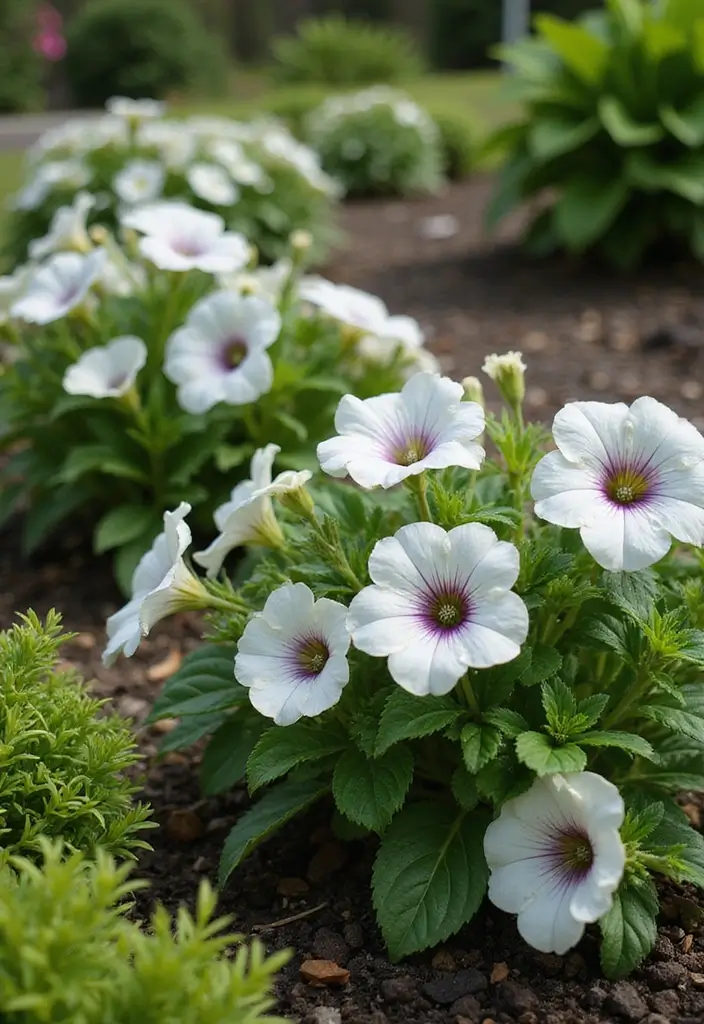 30 Petunias Flower Bed Ideas for Charming Front Yards - 10. Petunias Under Shade
