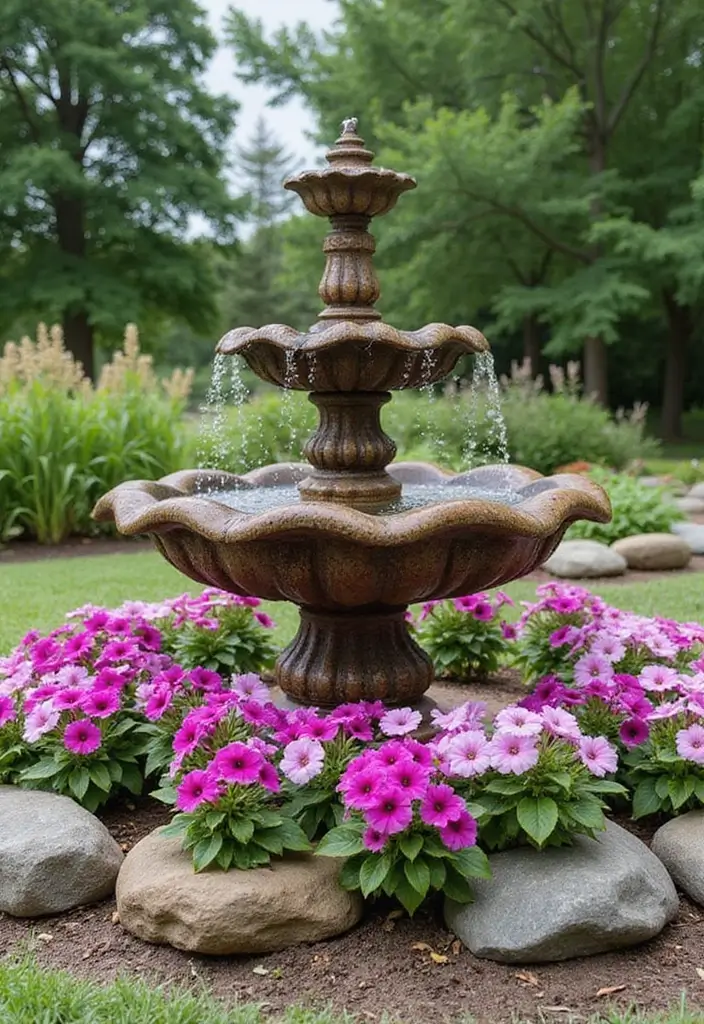 30 Petunias Flower Bed Ideas for Charming Front Yards - 13. Petunias with Landscape Features