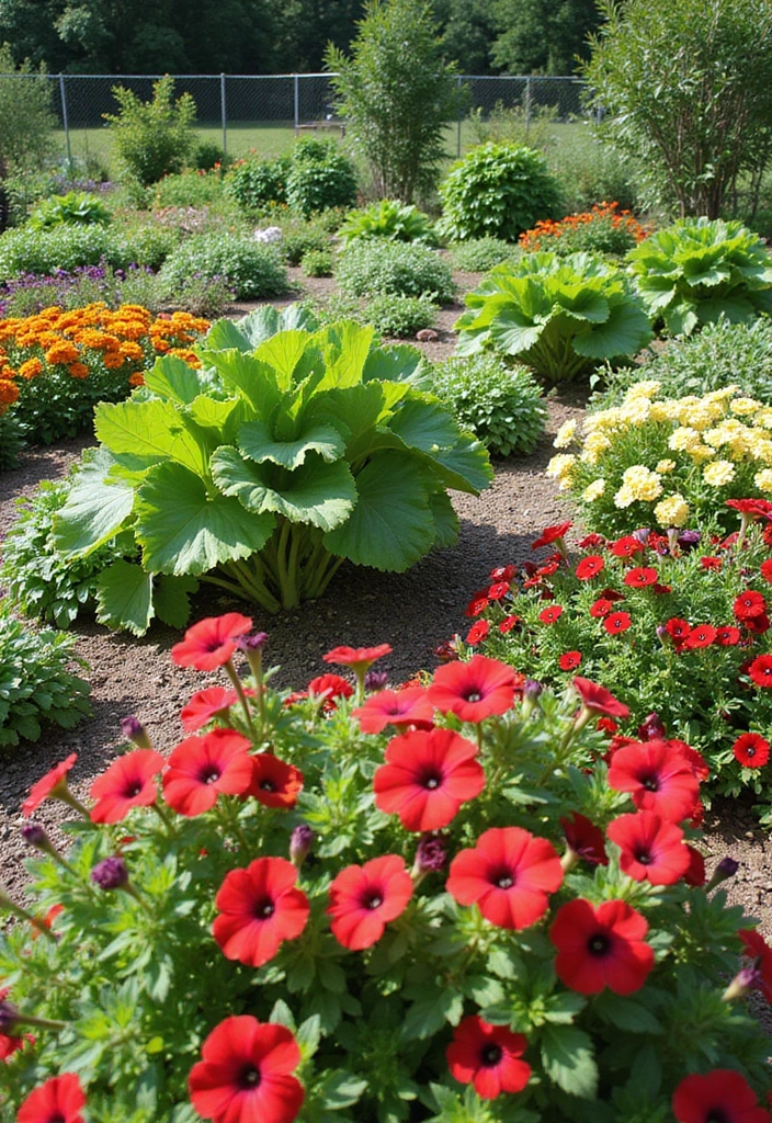 30 Petunias Flower Bed Ideas for Charming Front Yards - 17. Petunia and Vegetable Pairings