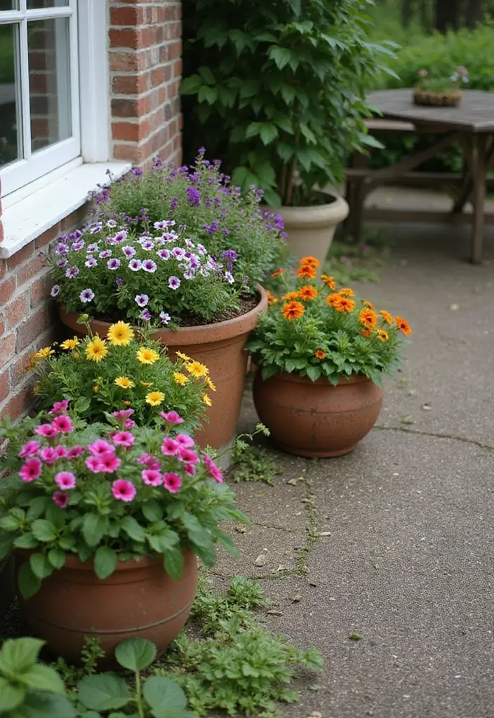 30 Petunias Flower Bed Ideas for Charming Front Yards - 19. Petunias in Rustic Planters