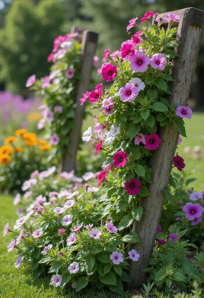 30 Petunias Flower Bed Ideas for Charming Front Yards - 22. Petunias with Trellis Support
