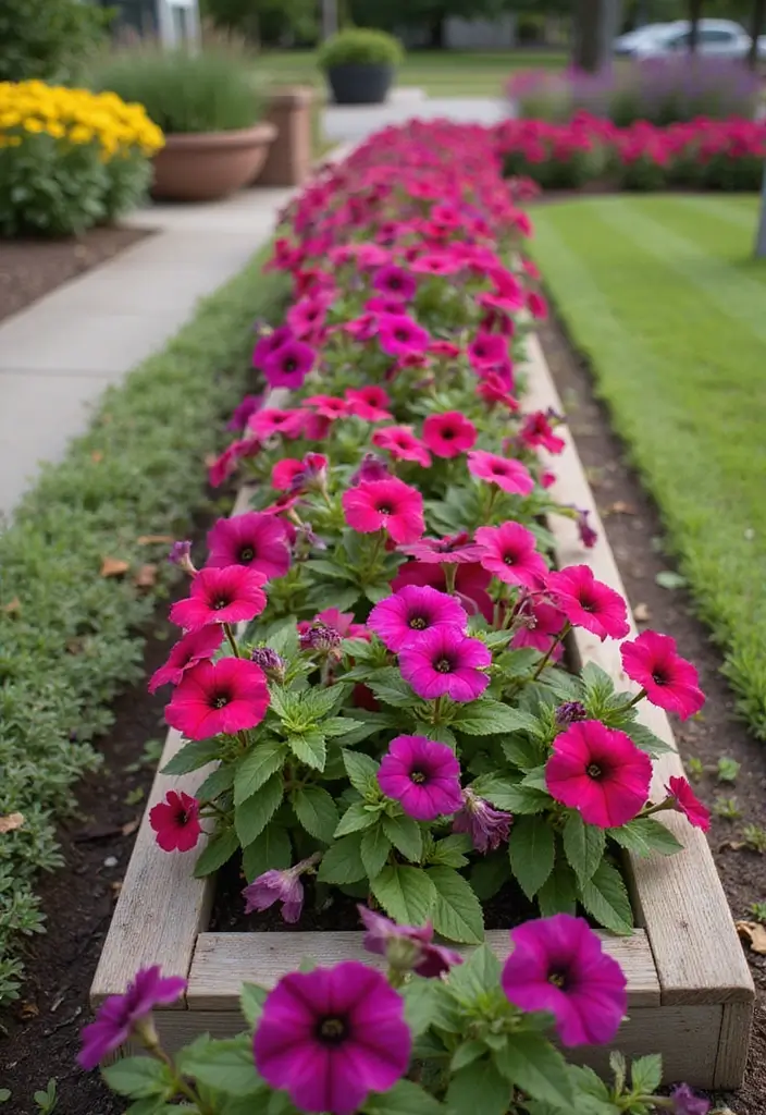 30 Petunias Flower Bed Ideas for Charming Front Yards - 24. Petunias in Raised Beds