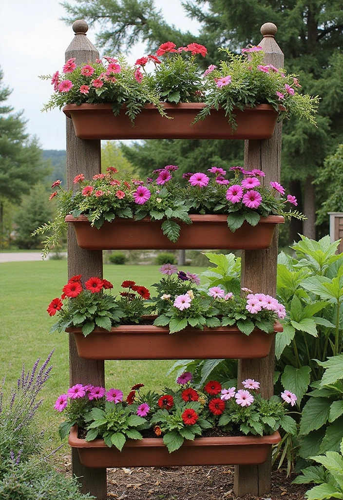 30 Petunias Flower Bed Ideas for Charming Front Yards - 4. Vertical Petunia Gardens