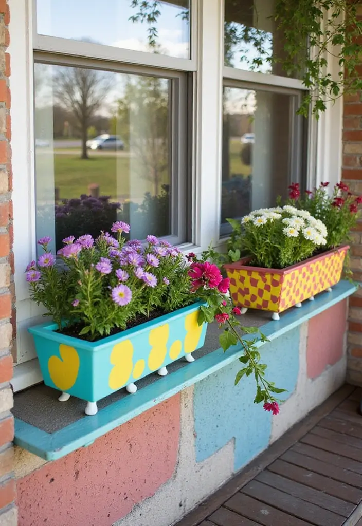 30+ Railing Flower Box Ideas for Balconies and Porches - 24. DIY Painted Boxes