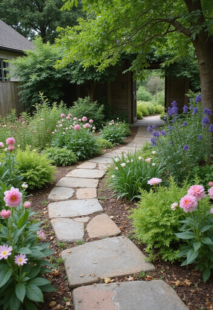 30 Rock Flower Bed Ideas to Add Texture to Your Garden - 19. Rustic Pathways with Flower Accents