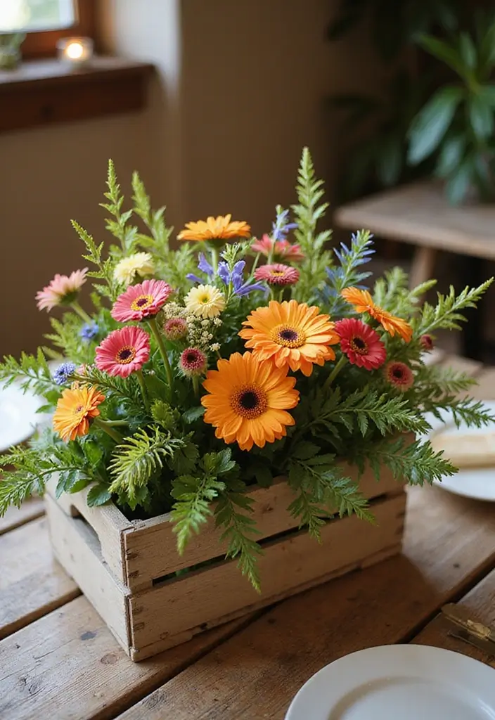 30 Spring Flower Arrangement Ideas to Refresh Your Home - 18. Rustic Crate Centerpieces