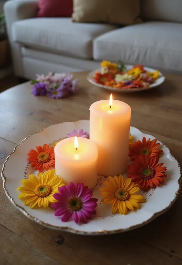 30 Spring Flower Arrangement Ideas to Refresh Your Home - 23. Festive Flower Candles