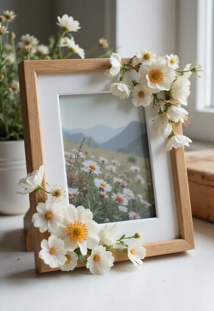 30 Spring Flower Arrangement Ideas to Refresh Your Home - 27. Flower Photo Frame