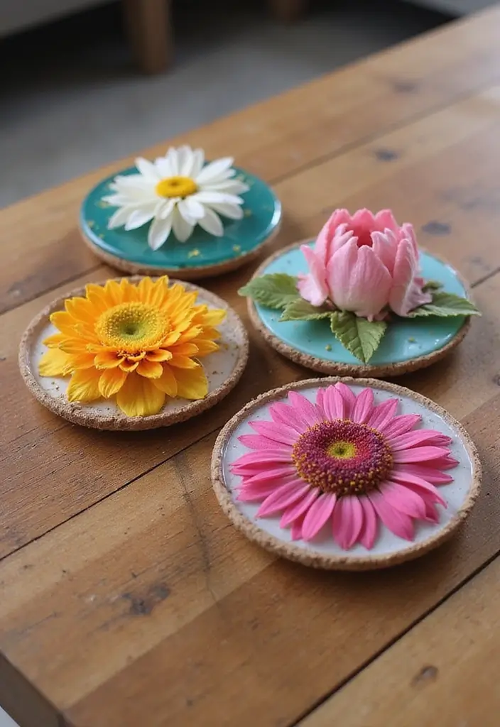 30 Spring Flower Arrangement Ideas to Refresh Your Home - 28. Flower-Themed Coasters