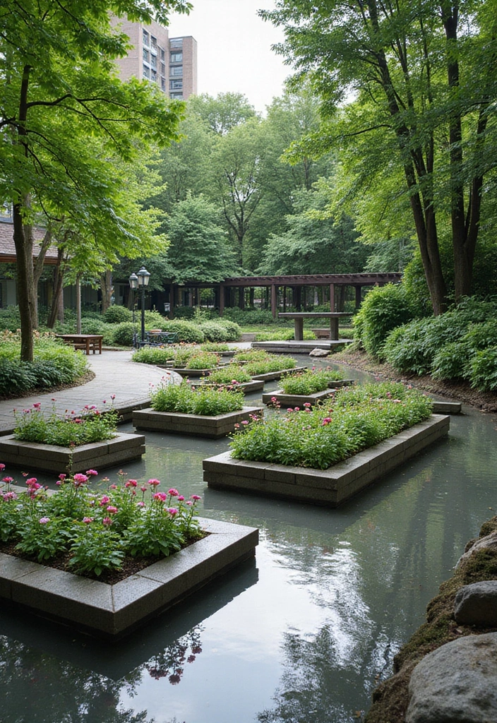 30+ Square Flower Bed Ideas for Modern and Classic Homes - 14. Square Flower Beds with Water Features