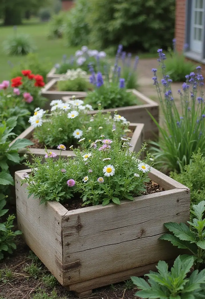 30+ Square Flower Bed Ideas for Modern and Classic Homes - 2. Rustic Wooden Square Planters