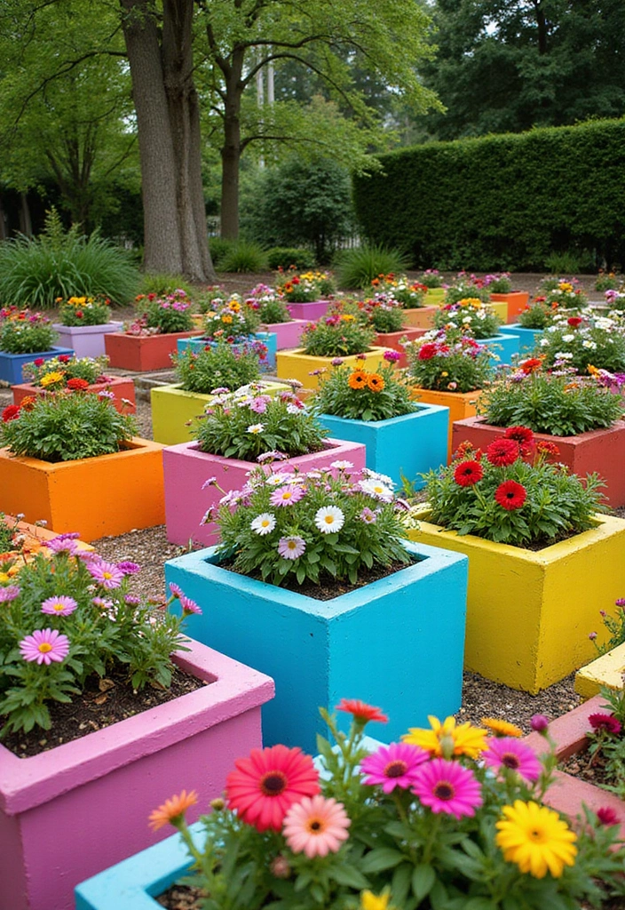 30+ Square Flower Bed Ideas for Modern and Classic Homes - 9. Color-Blocked Square Flower Beds