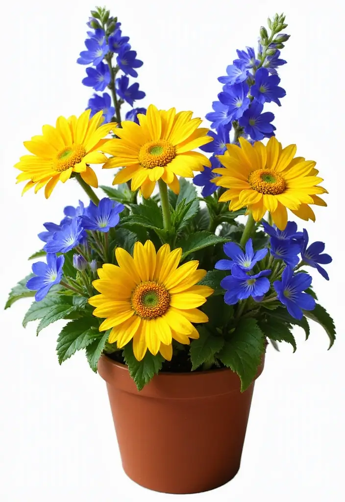 30 Stunning Flower Color Combinations That Always Work Together - 19. Sunny Yellow and Bright Blue