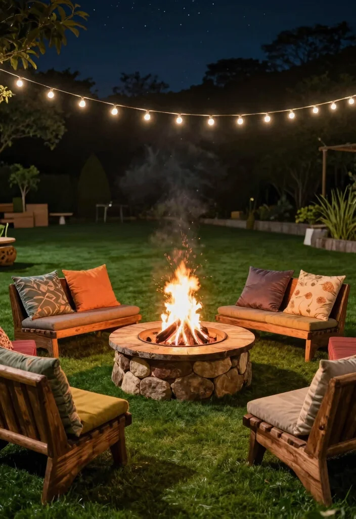 10 Artificial Turf Backyard Ideas for Low Maintenance Outdoor Living - 2. Cozy Fire Pit Retreat 1