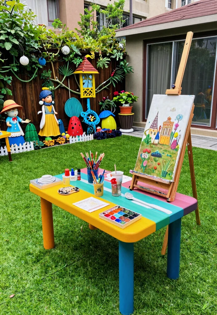 10 Artificial Turf Backyard Ideas for Low Maintenance Outdoor Living - 8. Creative Art Spaces 1