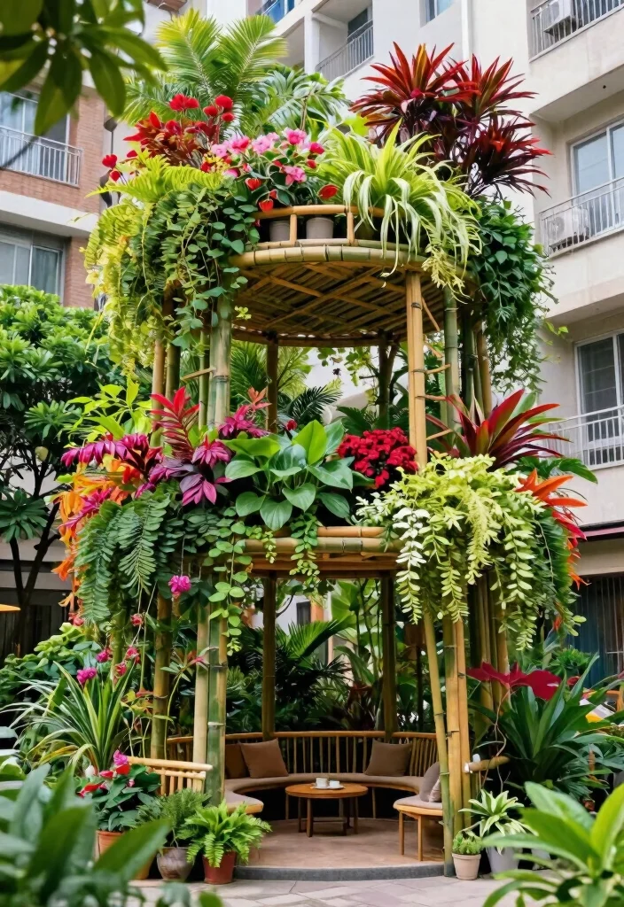 10 Bamboo Trellis Ideas for Natural Garden Privacy - 10. Multi-Level Bamboo Structure 1
