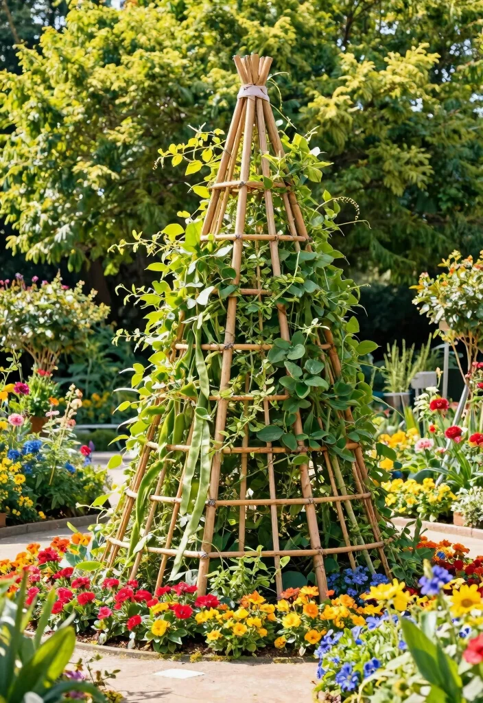 10 Bamboo Trellis Ideas for Natural Garden Privacy - 6. Bamboo Pyramid Trellis 1