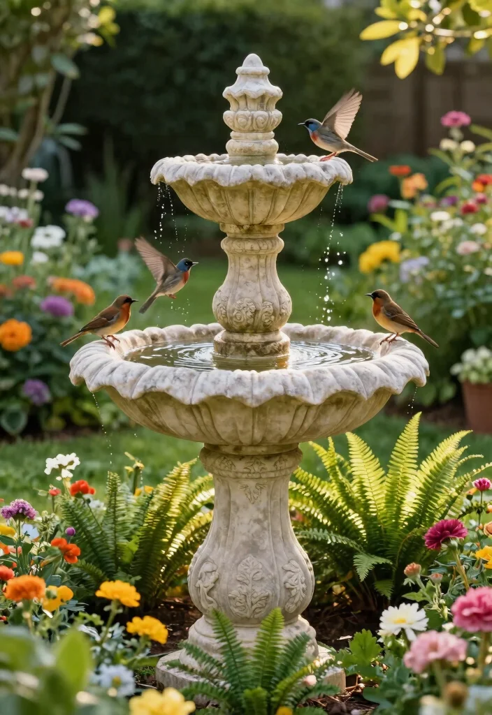 10 Birdbath Planter Ideas for Charming Garden Focal Points - 5. Elegant Stone Birdbath Planter 1
