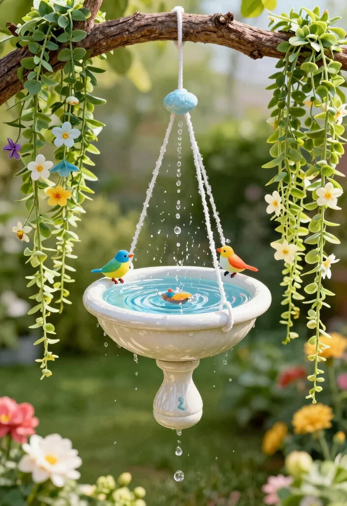 10 Birdbath Planter Ideas for Charming Garden Focal Points - 9. Hanging Birdbath Planter 1