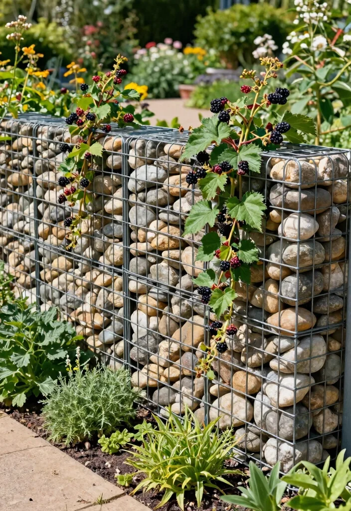 10 Blackberry Fence Ideas for Productive Garden Borders 34 10 Blackberry Fence Ideas for Productive Garden Borders 4. Gabion Fence Filled with Stone and Blackberries 0