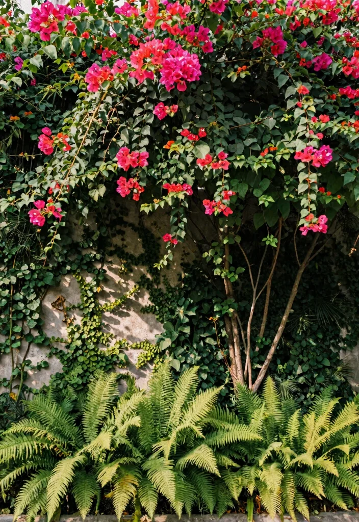 10 Bougainvillea Trellis Ideas for Vibrant Outdoor Color - 2. Lush Green Wall 1