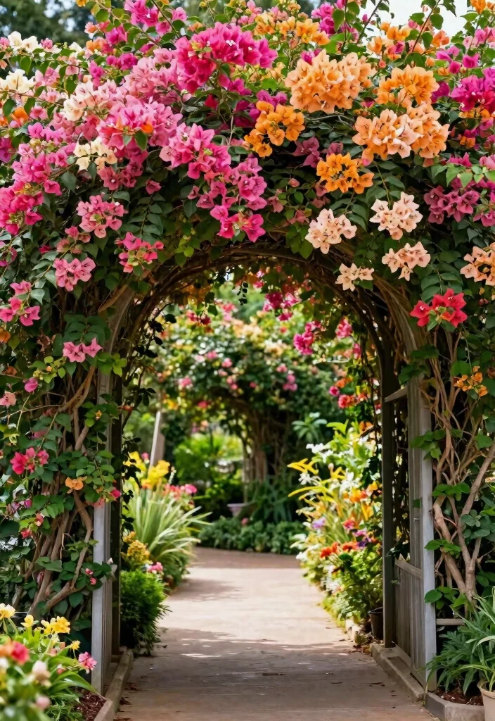10 Bougainvillea Trellis Ideas for Vibrant Outdoor Color - 4. Archway of Bougainvillea 1