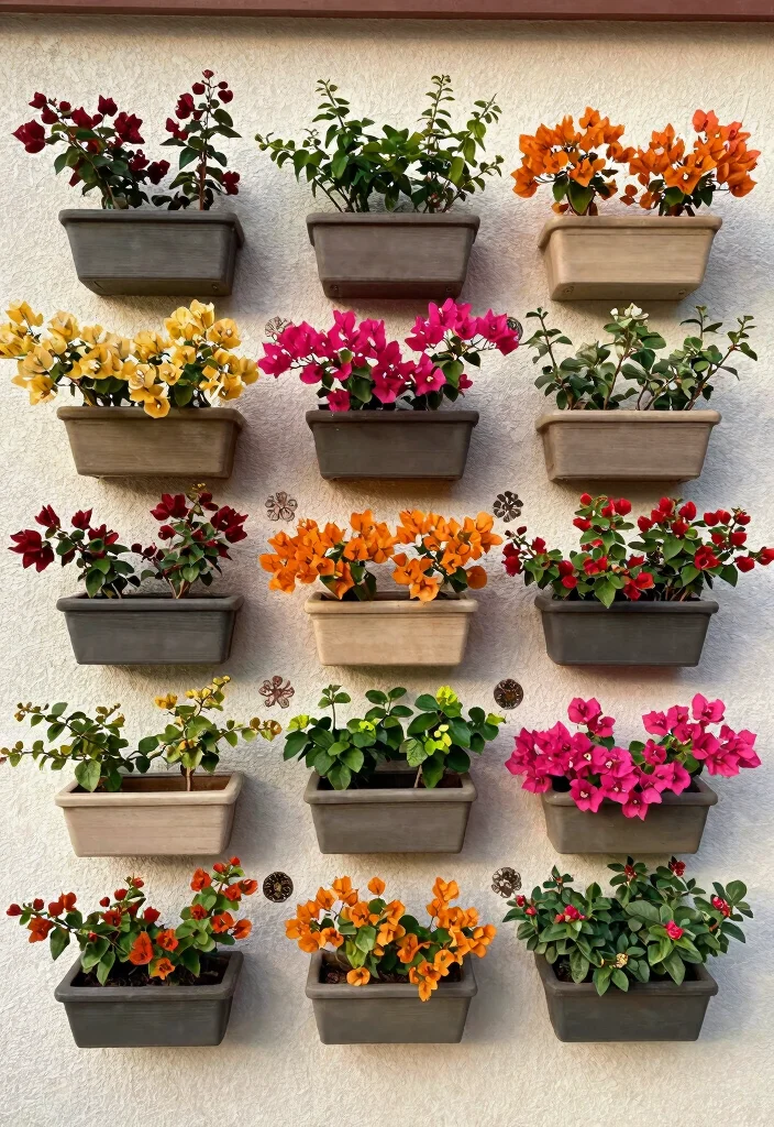 10 Bougainvillea Trellis Ideas for Vibrant Outdoor Color - 5. Bougainvillea Wall Planters 1