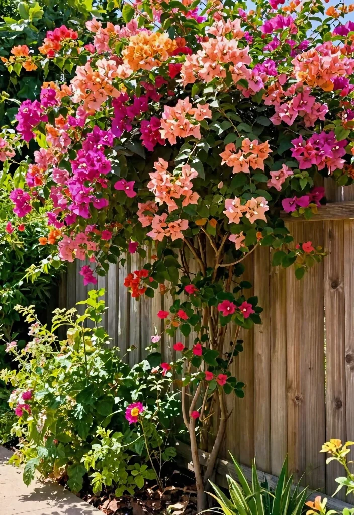 10 Bougainvillea Trellis Ideas for Vibrant Outdoor Color - 7. Bougainvillea Fencing 1