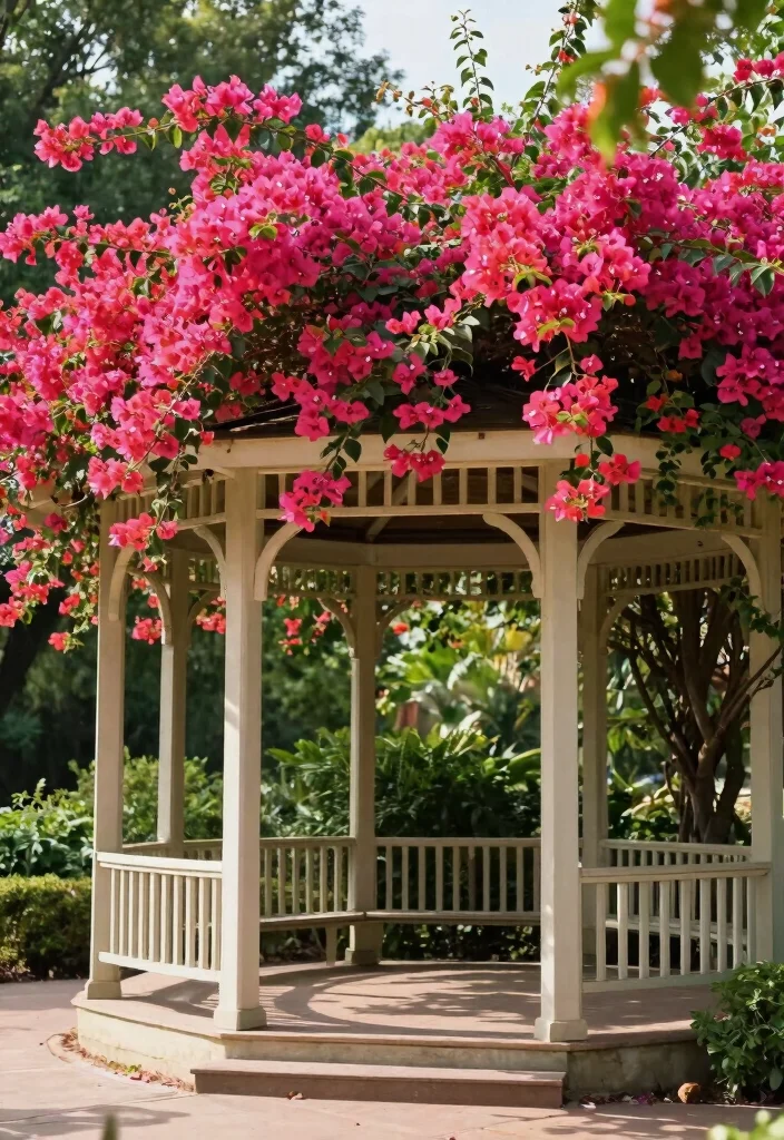 10 Bougainvillea Trellis Ideas for Vibrant Outdoor Color - 9. Bougainvillea Gazebo 1