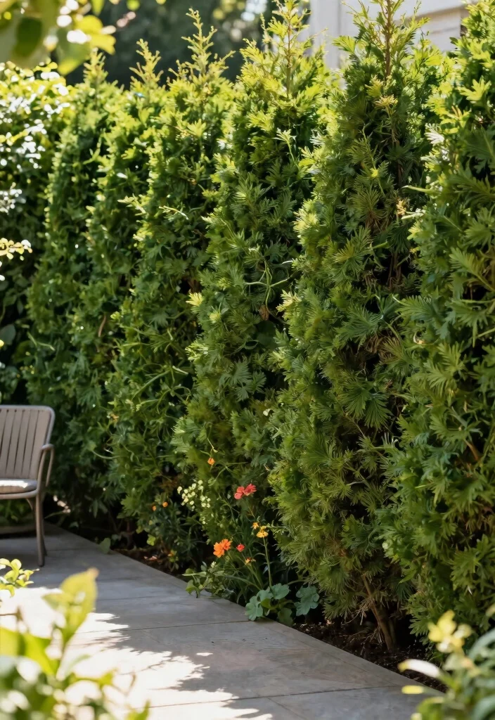 10 Bush Fence Ideas for Natural Garden Borders - 4. Privacy with Evergreen Fencing 1