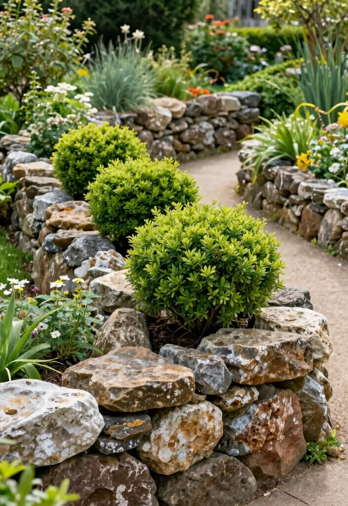 10 Bush Fence Ideas for Natural Garden Borders - 6. Rock and Bush Combination Fencing 1