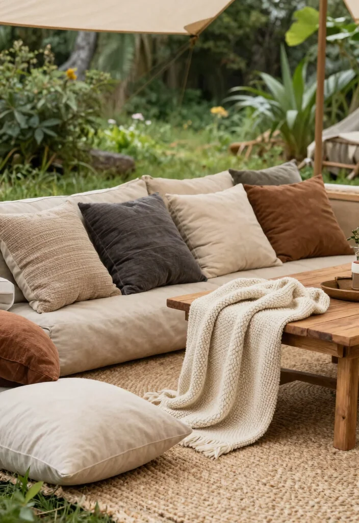 10 Camping Patio Ideas for Rustic Outdoor Comfort - 4. Textured Fabrics 1