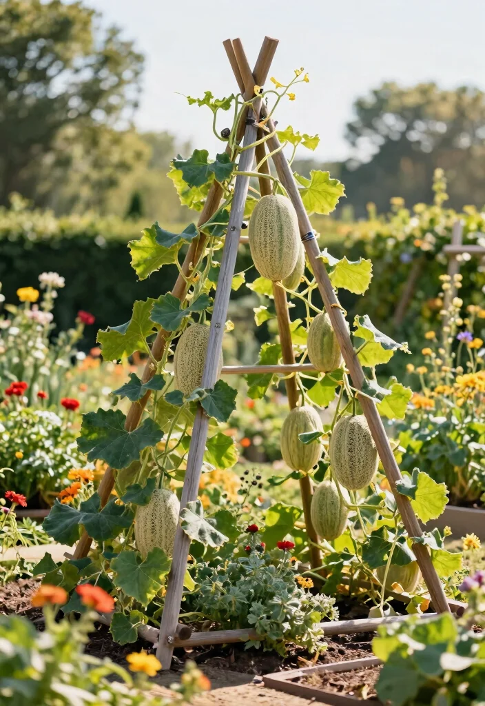 10 Cantaloupe Trellis Ideas for Healthy Vine Growth - 6. Pyramid Trellis 1