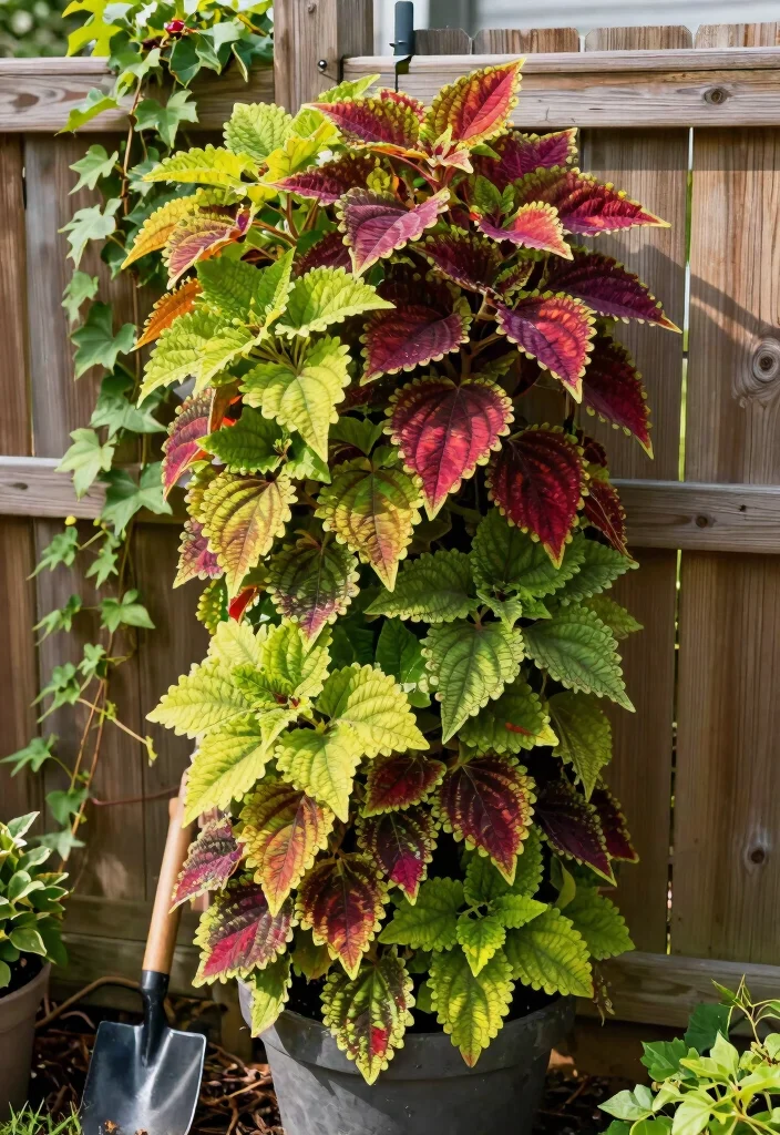 10 Coleus Planter Ideas for Colorful Shade Gardens 12 10 Coleus Planter Ideas for Colorful Shade Gardens - 2. Vertical Coleus Garden 1