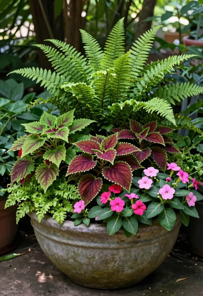 10 Coleus Planter Ideas for Colorful Shade Gardens 45 10 Coleus Planter Ideas for Colorful Shade Gardens - 5. Coleus Combo with Other Shade Plants 1