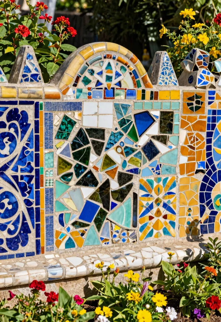 10 Cute Garden Fence Ideas to Add Personality Outdoors - 3. Colorful Mosaic Fencing 1