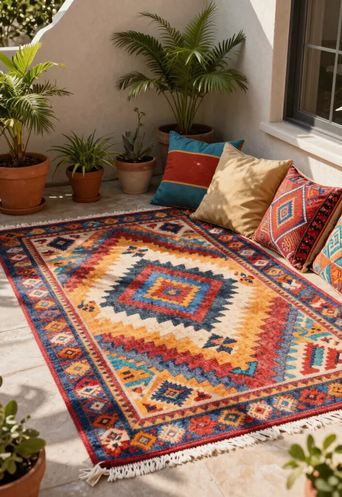10 Decorative Patio Ideas to Elevate Outdoor Style - 6. Outdoor Rugs 1
