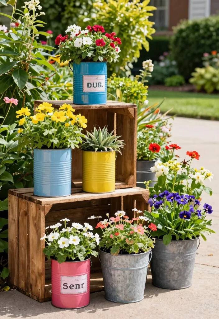 10 Driveway Planter Ideas to Boost Curb Appeal on a Budget - 1. Use Recycled Containers 1