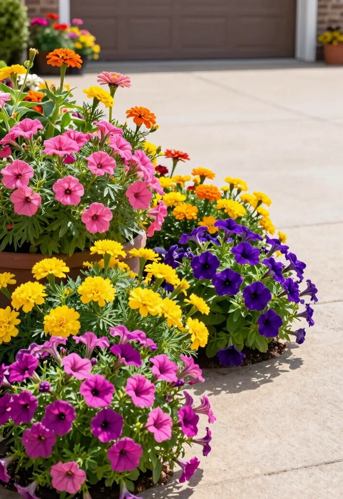 10 Driveway Planter Ideas to Boost Curb Appeal on a Budget - 4. Use Colorful Annuals 1